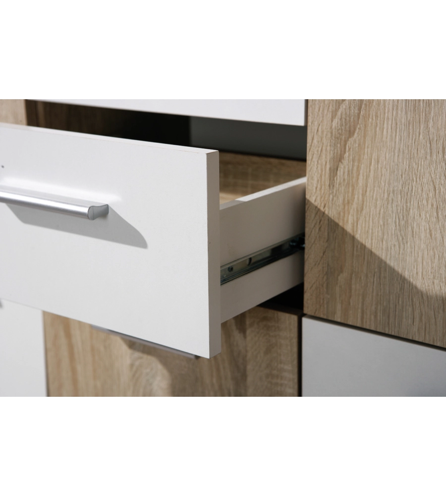 CREDENZA BUFFET 2 CASSETTI E 5 ANTE ROVERE E BIANCO, 115X30X77 CM