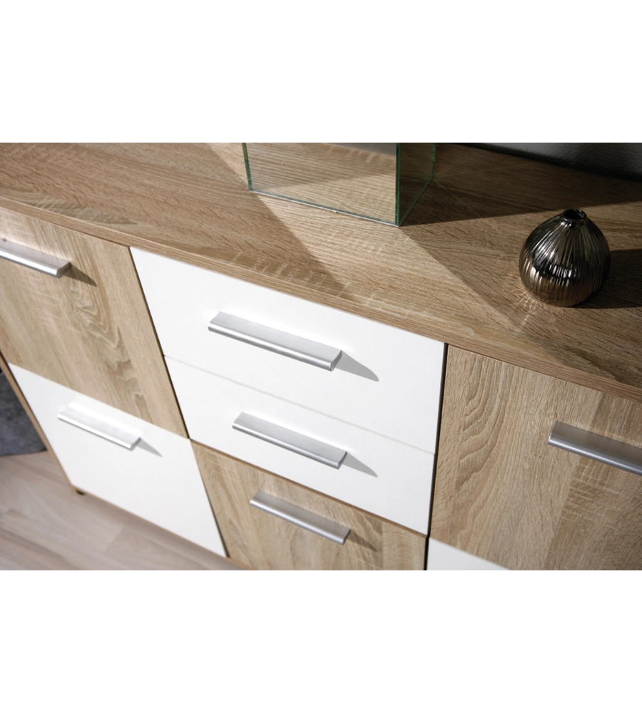 CREDENZA BUFFET 2 CASSETTI E 5 ANTE ROVERE E BIANCO, 115X30X77 CM