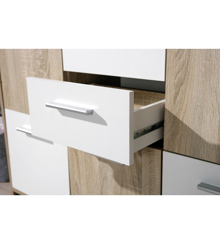 CREDENZA BUFFET 2 CASSETTI E 5 ANTE ROVERE E BIANCO, 115X30X77 CM