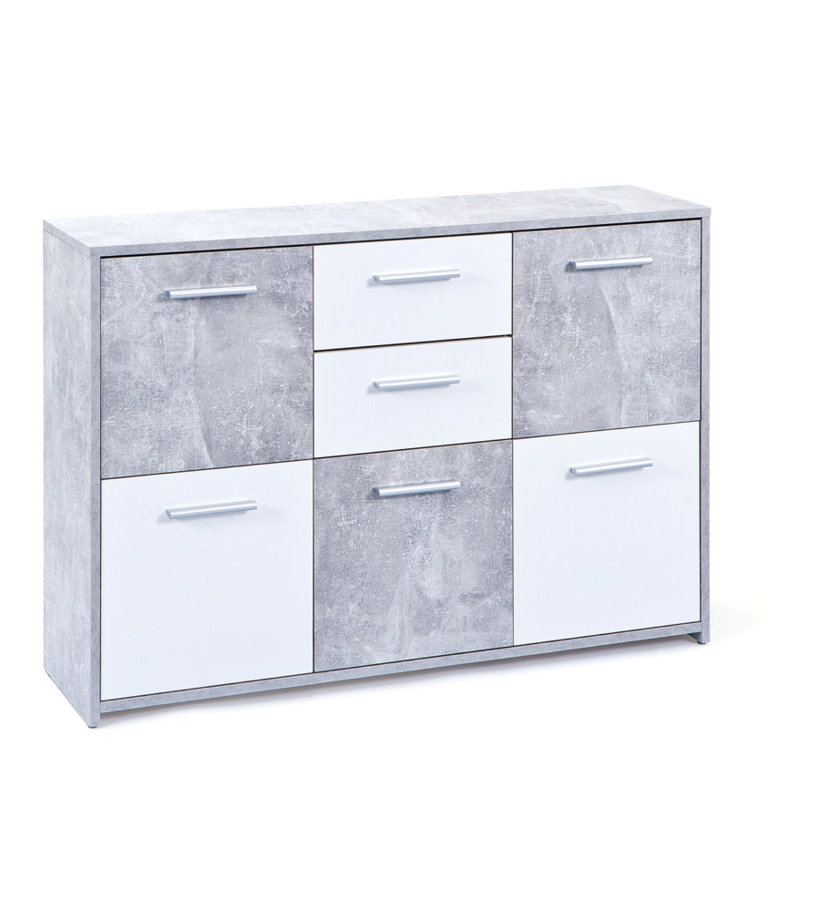 BUFFET 5 ANTE E 2 CASSETTI MARMO E BIANCO OPACO, 115X30X77 CM