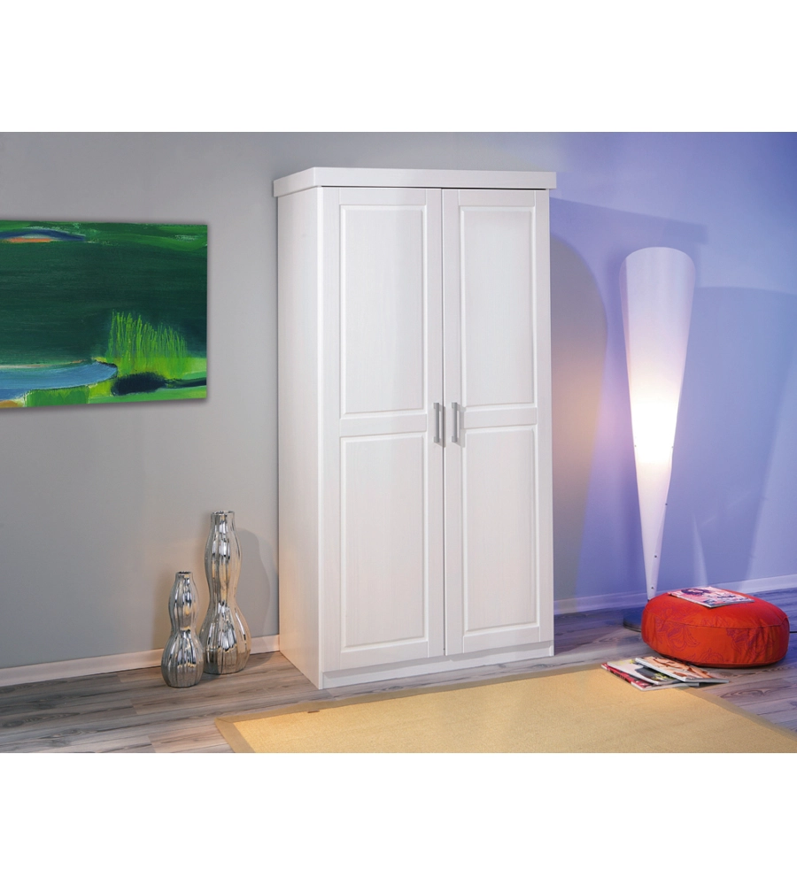 ARMADIO 2 ANTE IN PINO MASSELLO BIANCO, 95X55X190 CM