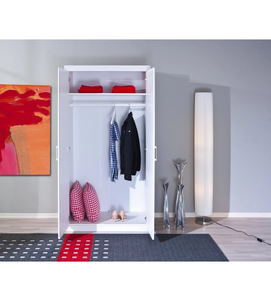 ARMADIO 2 ANTE IN PINO MASSELLO BIANCO, 95X55X190 CM