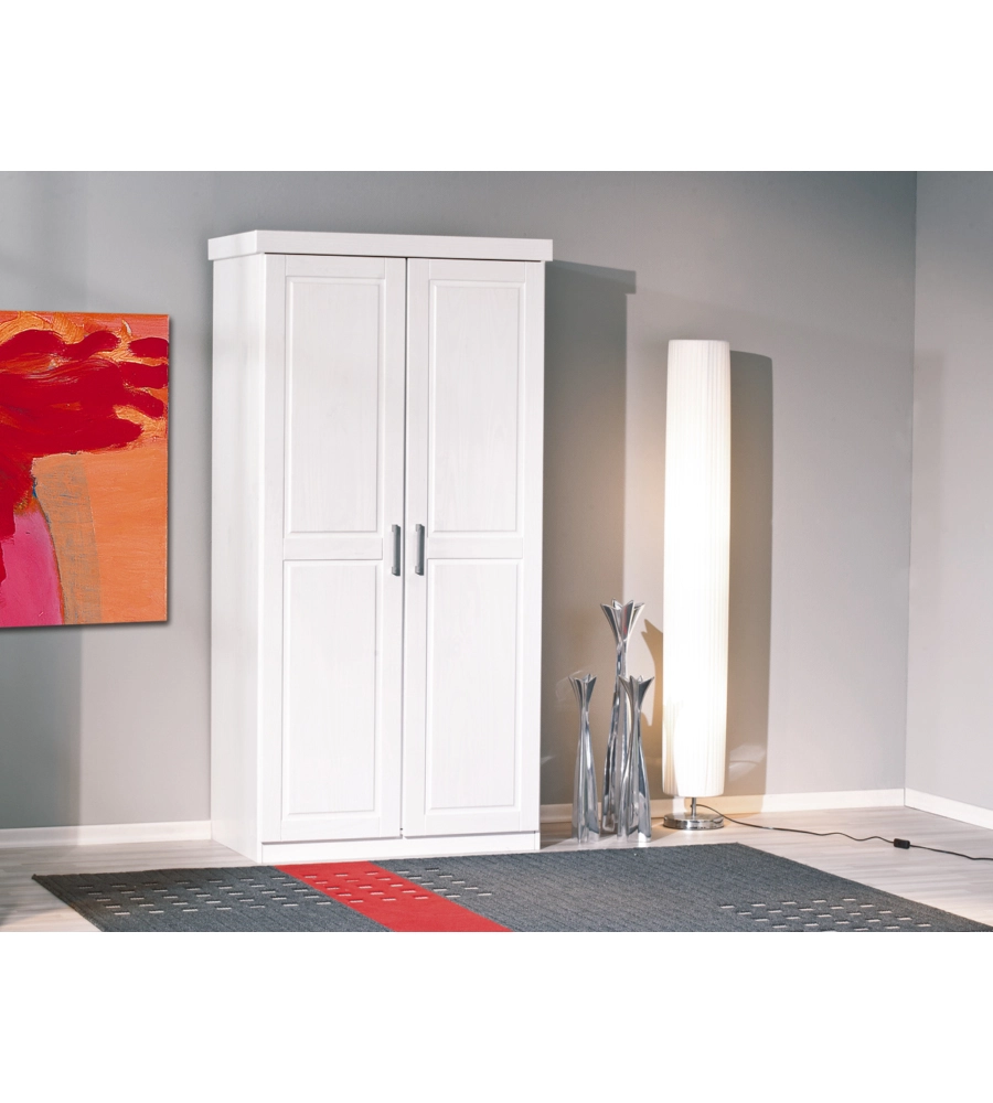 ARMADIO 2 ANTE IN PINO MASSELLO BIANCO, 95X55X190 CM