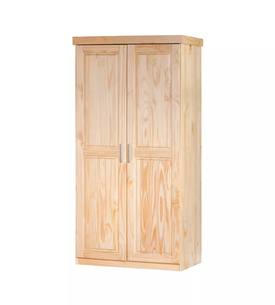 ARMADIO 2 ANTE BATTENTI "LEON" PINO MASSELLO FINITURA NATURALE 95x55x190 CM
