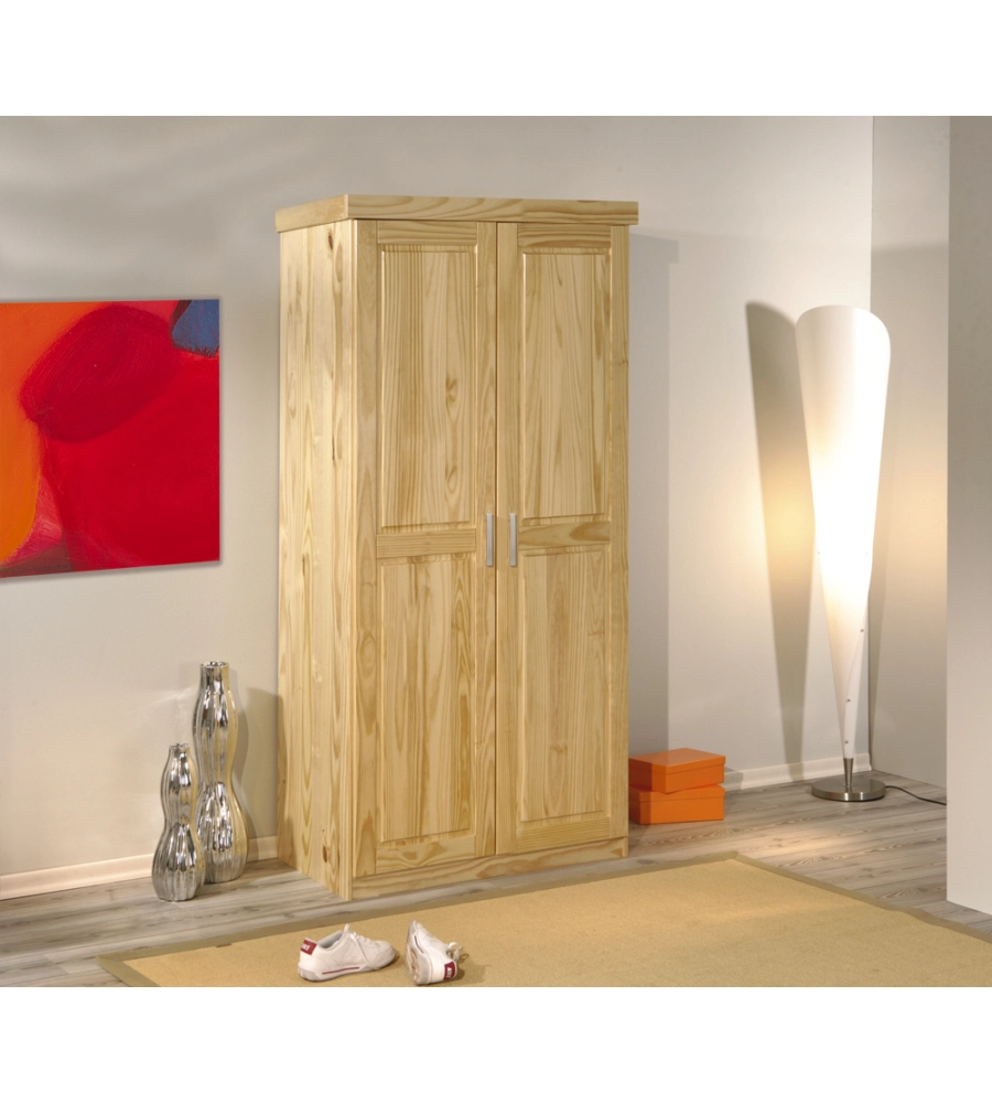 ARMADIO 2 ANTE BATTENTI "LEON" IN PINO MASSELLO 95x55x190 CM