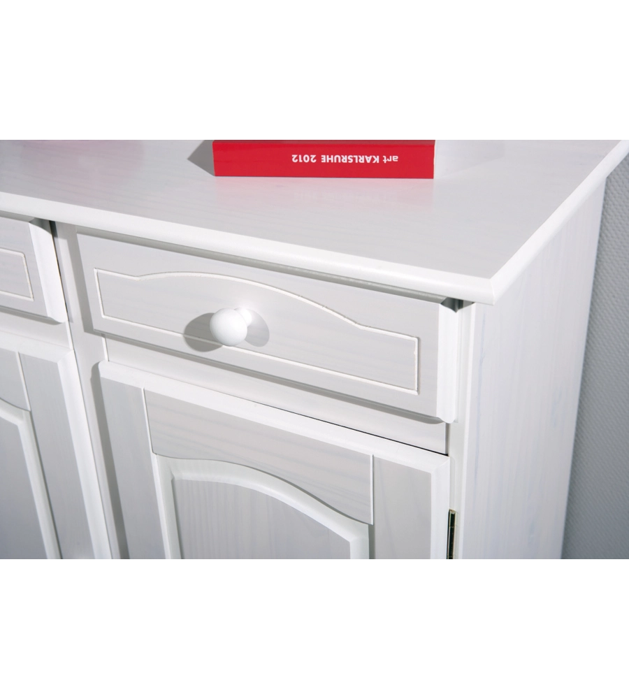 BUFFET IN PINO MASSELLO BIANCO CON 2 ANTE E 2 CASSETTI, 88X43X87 CM