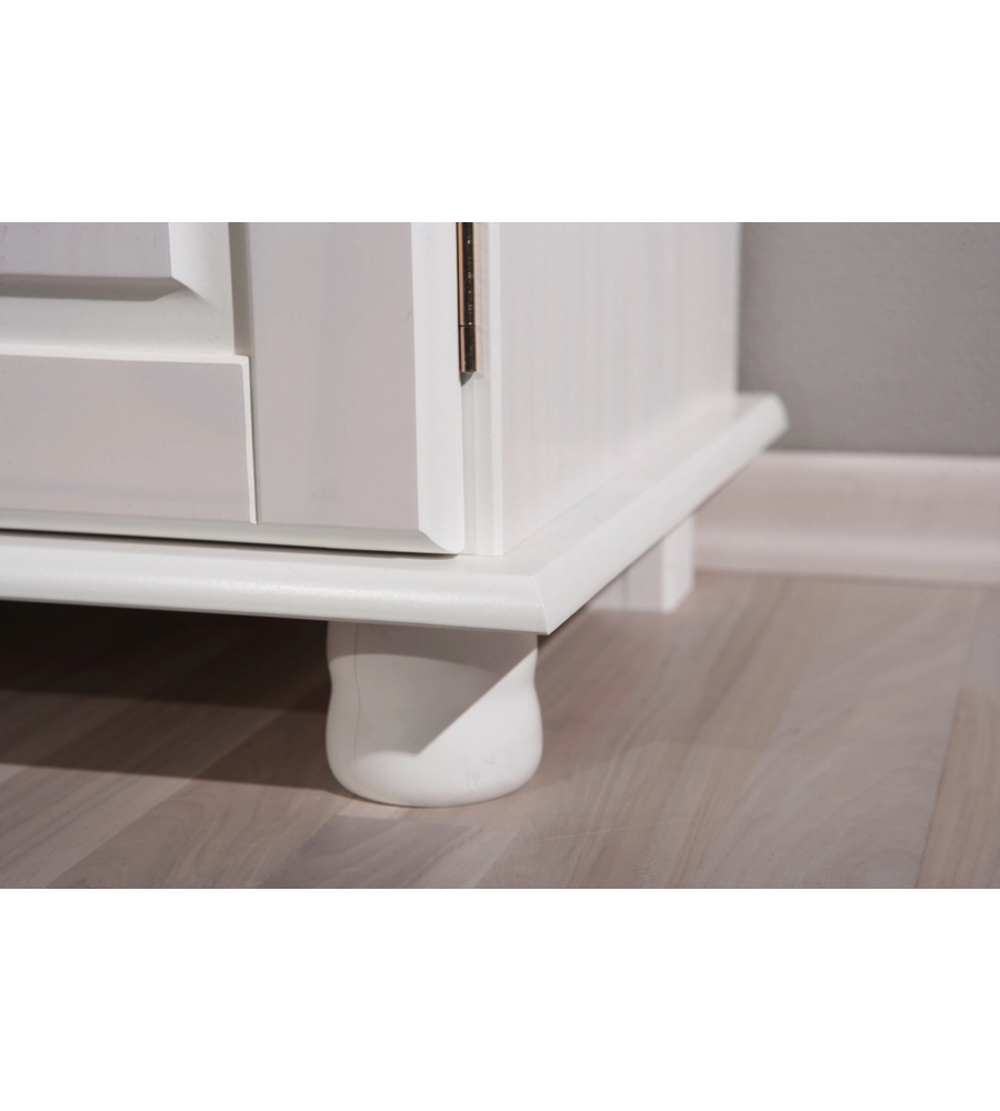 BUFFET IN PINO MASSELLO BIANCO CON 2 ANTE E 2 CASSETTI, 88X43X87 CM
