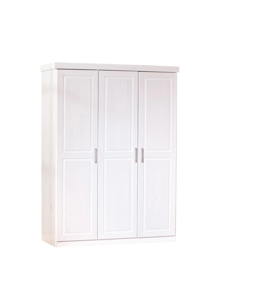 ARMADIO 3 ANTE BATTENTI IN PINO MASSELLO BIANCO 140X55X190 CM