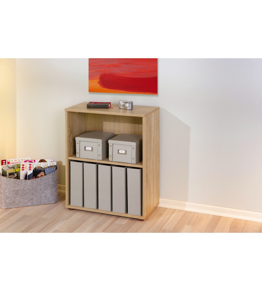 LIBRERIA 2 LIVELLI IN LAMINATO RIFINITO ROVERE, 60X75X30 CM
