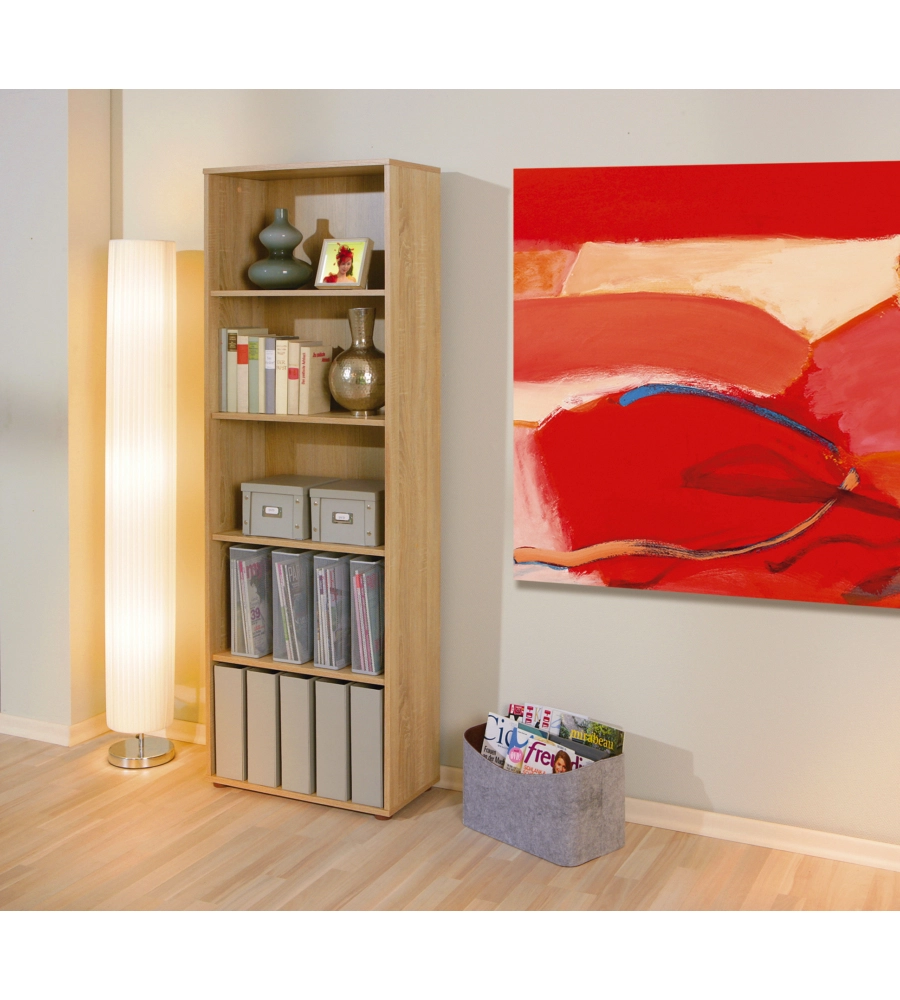 LIBRERIA 5 LIVELLI IN LAMINATO RIFINITO ROVERE, 60X180X30 CM