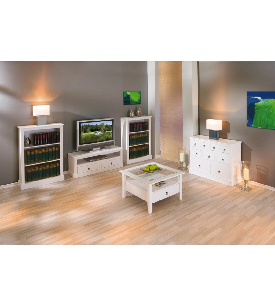 TAVOLINO BIANCO CON TOP IN VETRO TEMPERATO, 75X45X75 CM