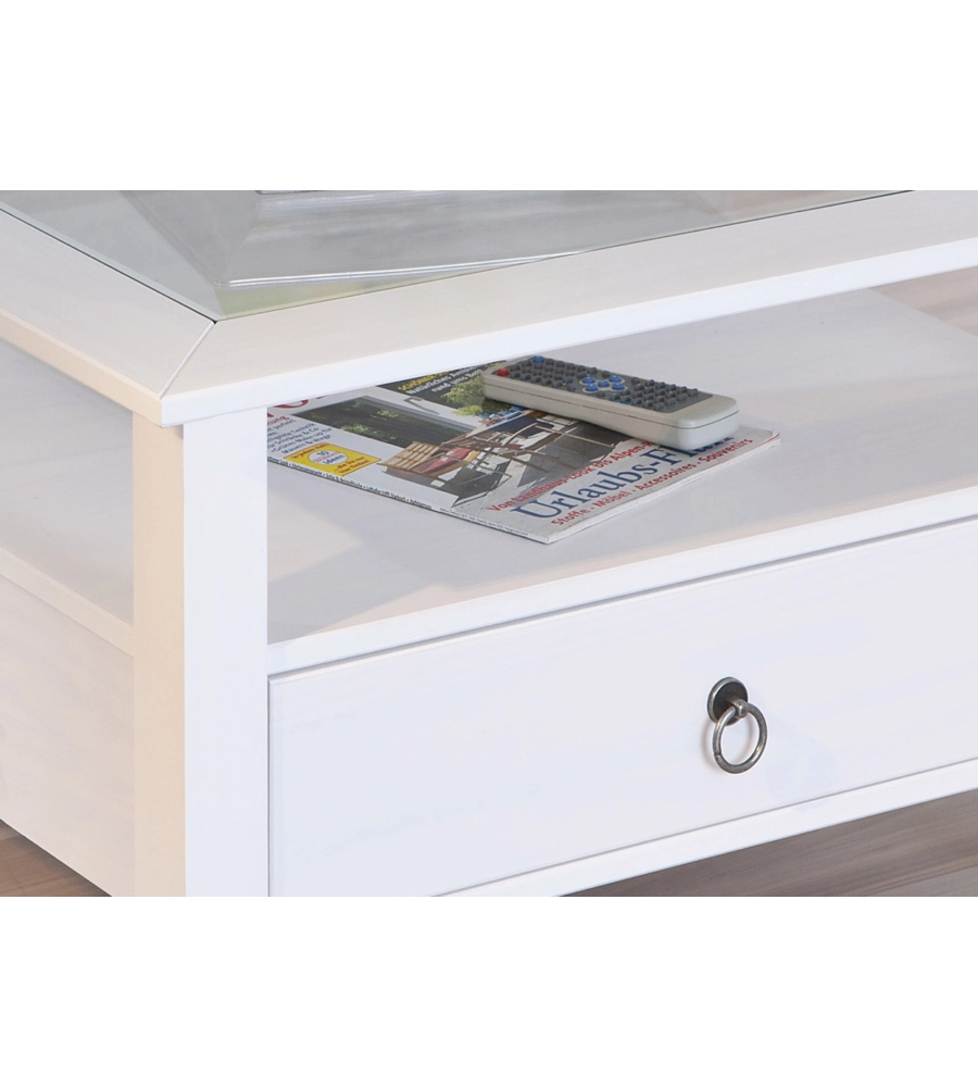 TAVOLINO BIANCO CON TOP IN VETRO TEMPERATO, 75X45X75 CM