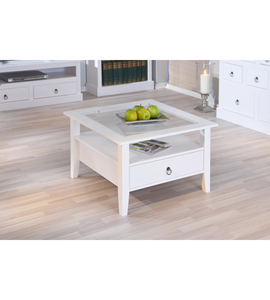 TAVOLINO BIANCO CON TOP IN VETRO TEMPERATO, 75X45X75 CM