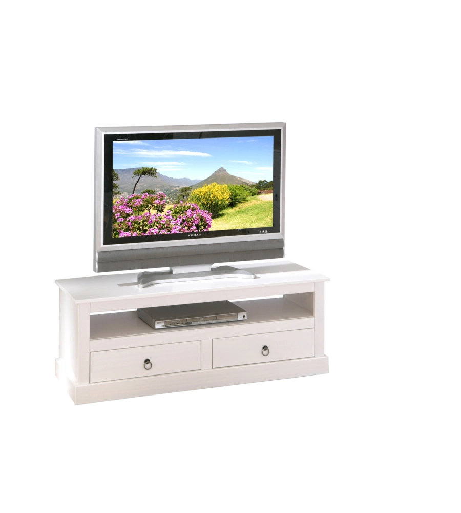 PORTA TV BIANCO IN PINO MASSELLO, 118X45X39 CM