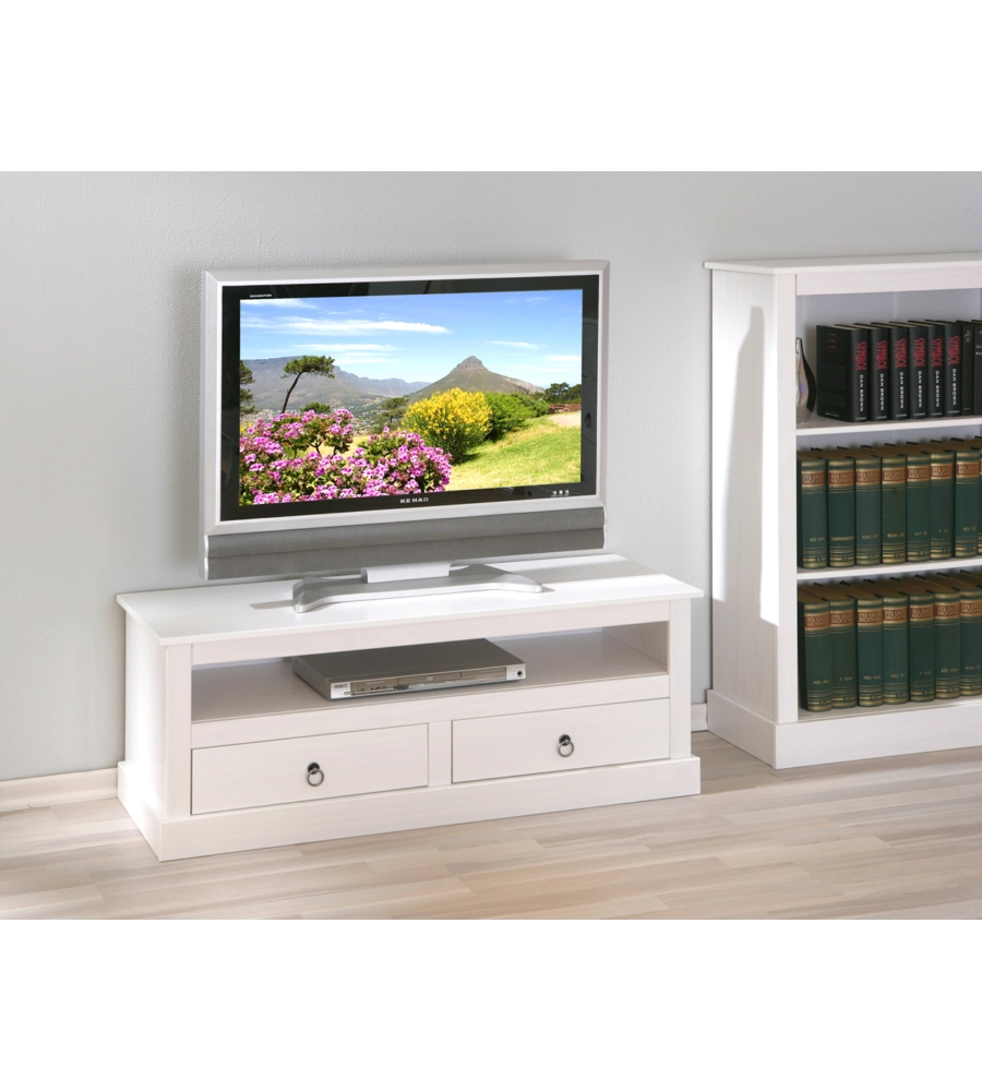 PORTA TV BIANCO IN PINO MASSELLO, 118X45X39 CM