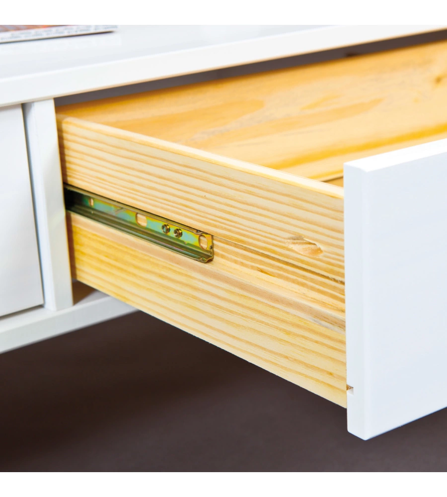 TAVOLINO IN LEGNO CON PIANO VETRO E 2 CASSETTI, 115X45X60 CM