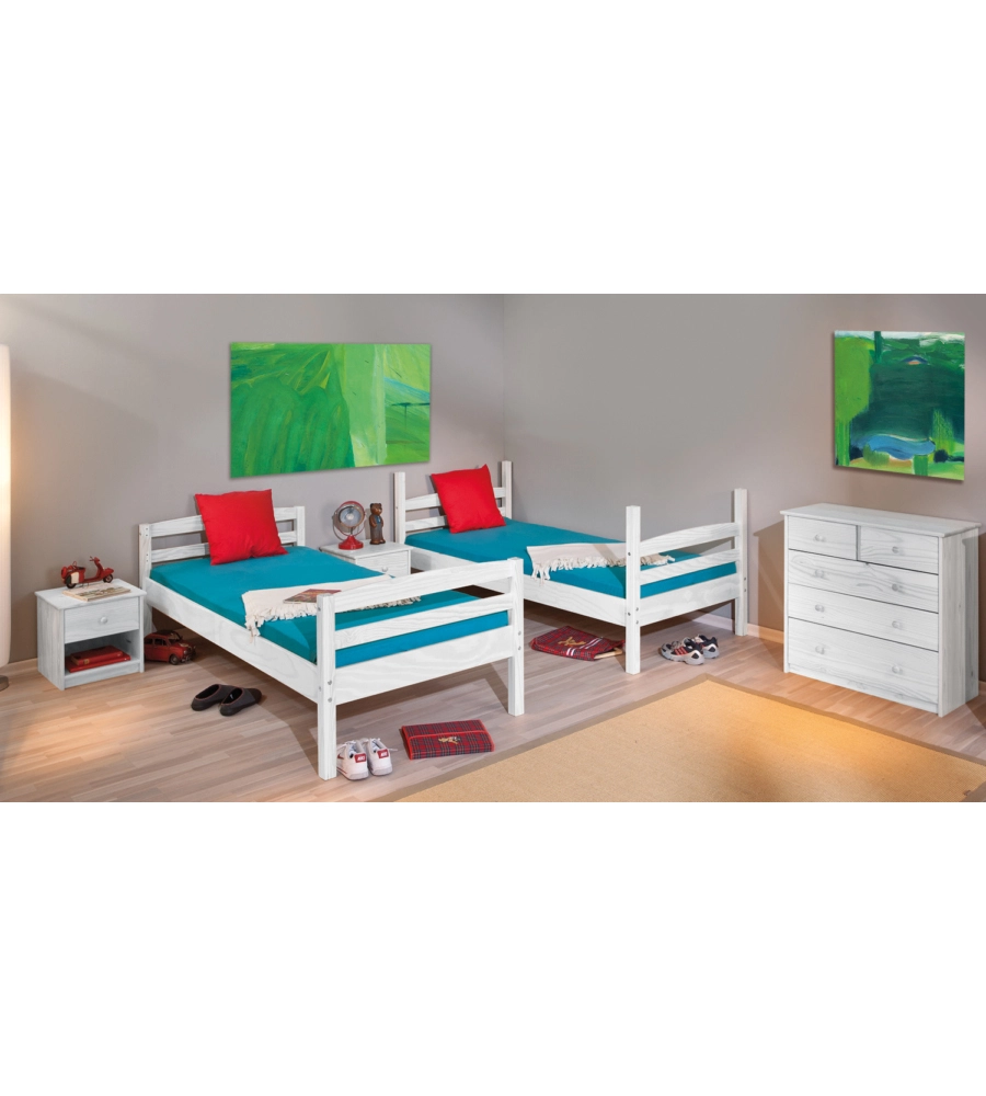 LETTO A CASTELLO IN PINO MASSELLO BIANCO 200X102X148 CM