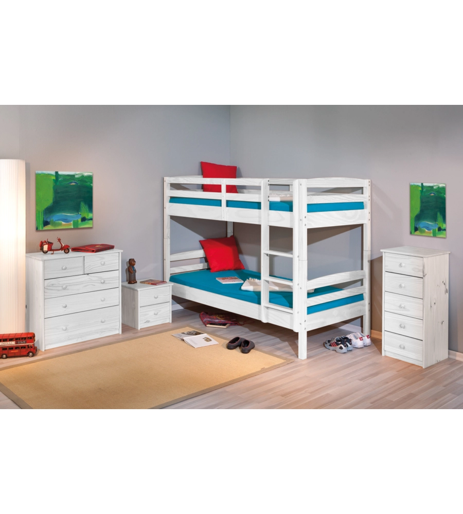 LETTO A CASTELLO IN PINO MASSELLO BIANCO 200X102X148 CM