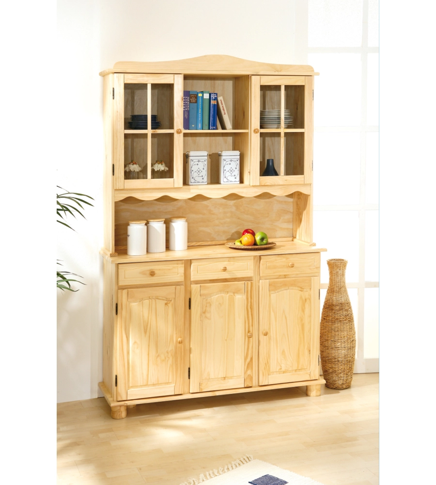 CREDENZA 2 ANTE + 3 CASSETTI IN PINO MASSELLO FINITURA NATURALE.