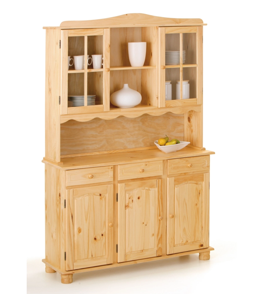 CREDENZA 2 ANTE + 3 CASSETTI IN PINO MASSELLO FINITURA NATURALE.