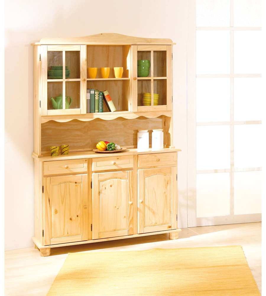 CREDENZA 2 ANTE + 3 CASSETTI IN PINO MASSELLO FINITURA NATURALE.