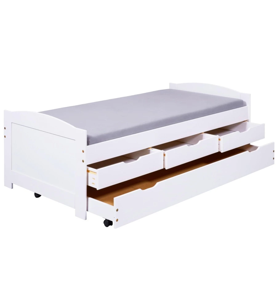 LETTO SINGOLO CON CASSETTI E CONTENITORE IN PINO MASSELLO 98X195X63 CM