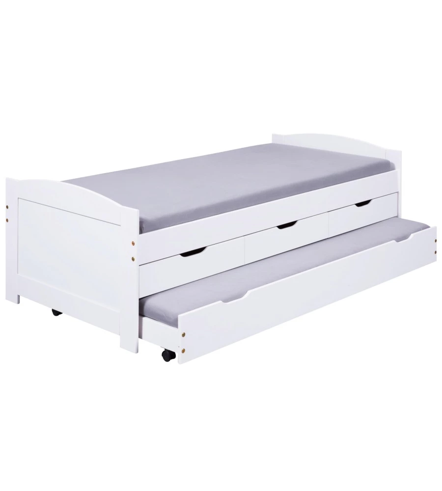 LETTO SINGOLO CON CASSETTI E CONTENITORE IN PINO MASSELLO 98X195X63 CM