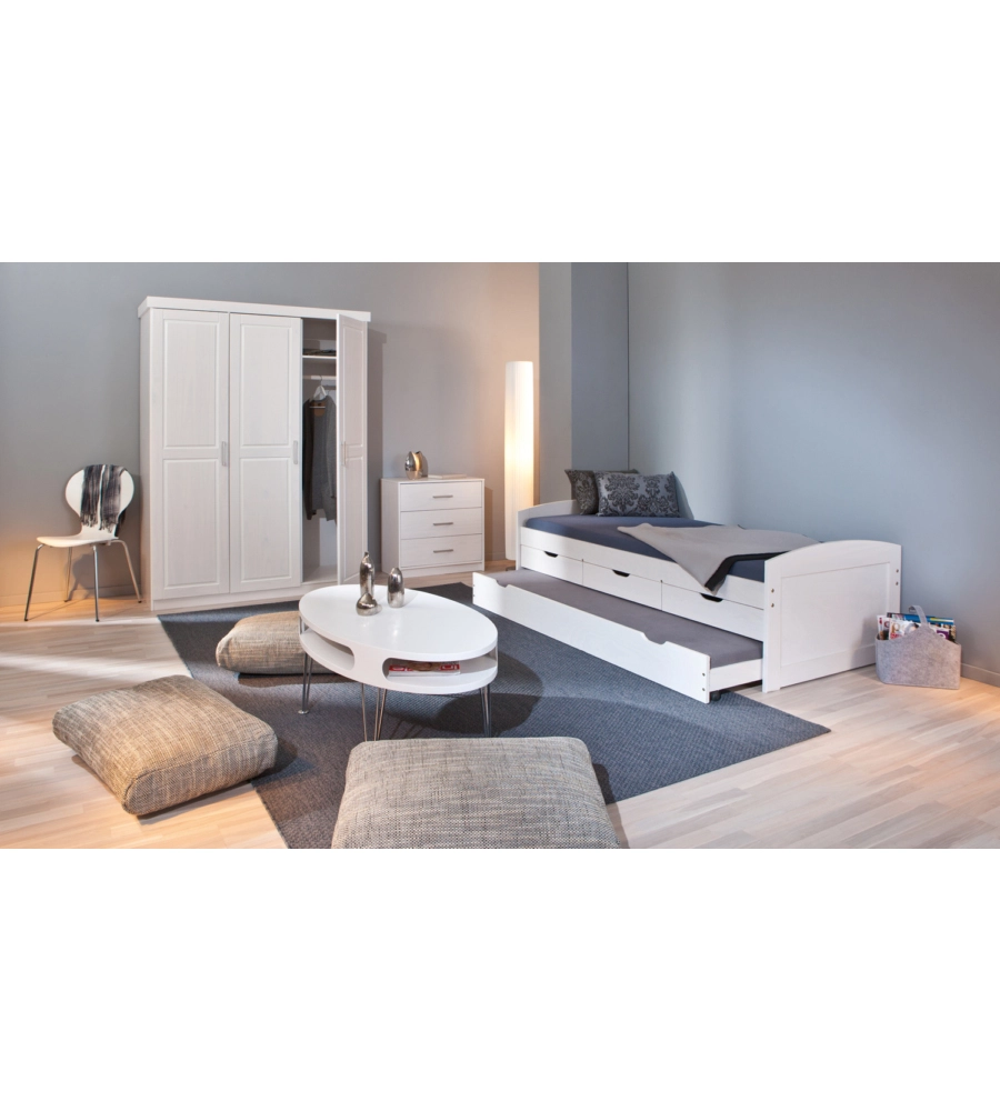 LETTO SINGOLO CON CASSETTI E CONTENITORE IN PINO MASSELLO 98X195X63 CM