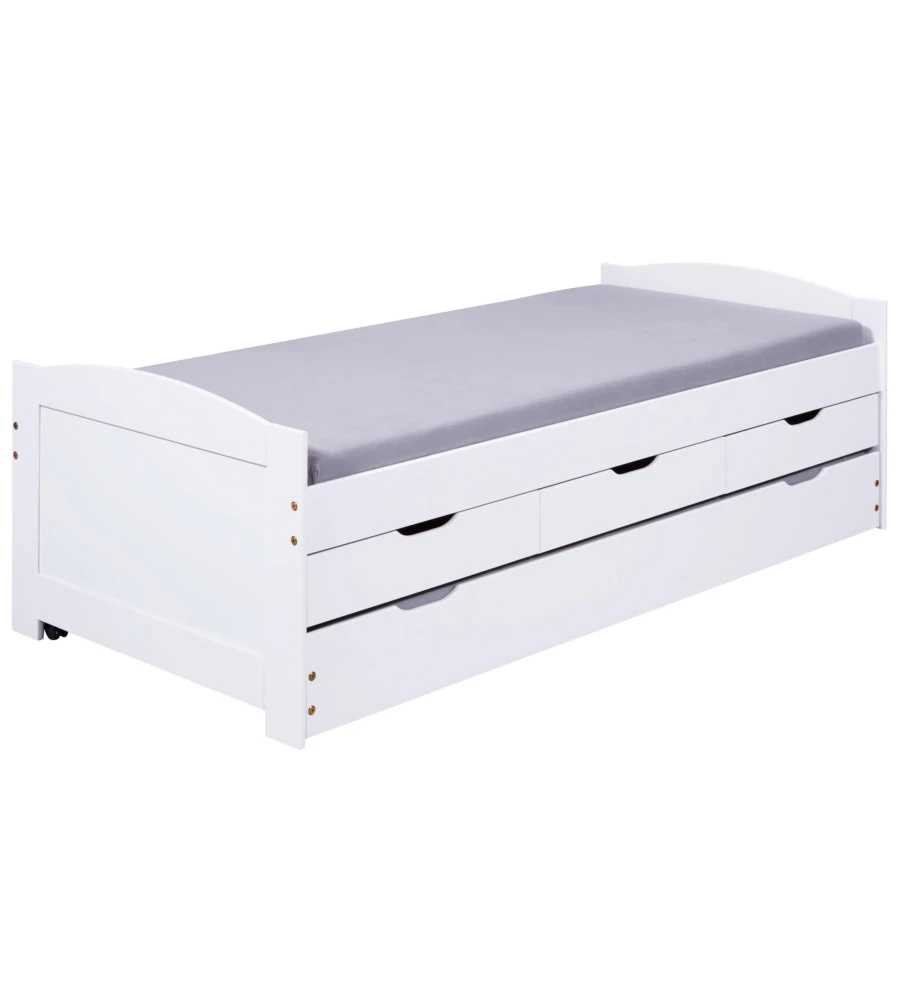 LETTO SINGOLO CON CASSETTI E CONTENITORE IN PINO MASSELLO 98X195X63 CM