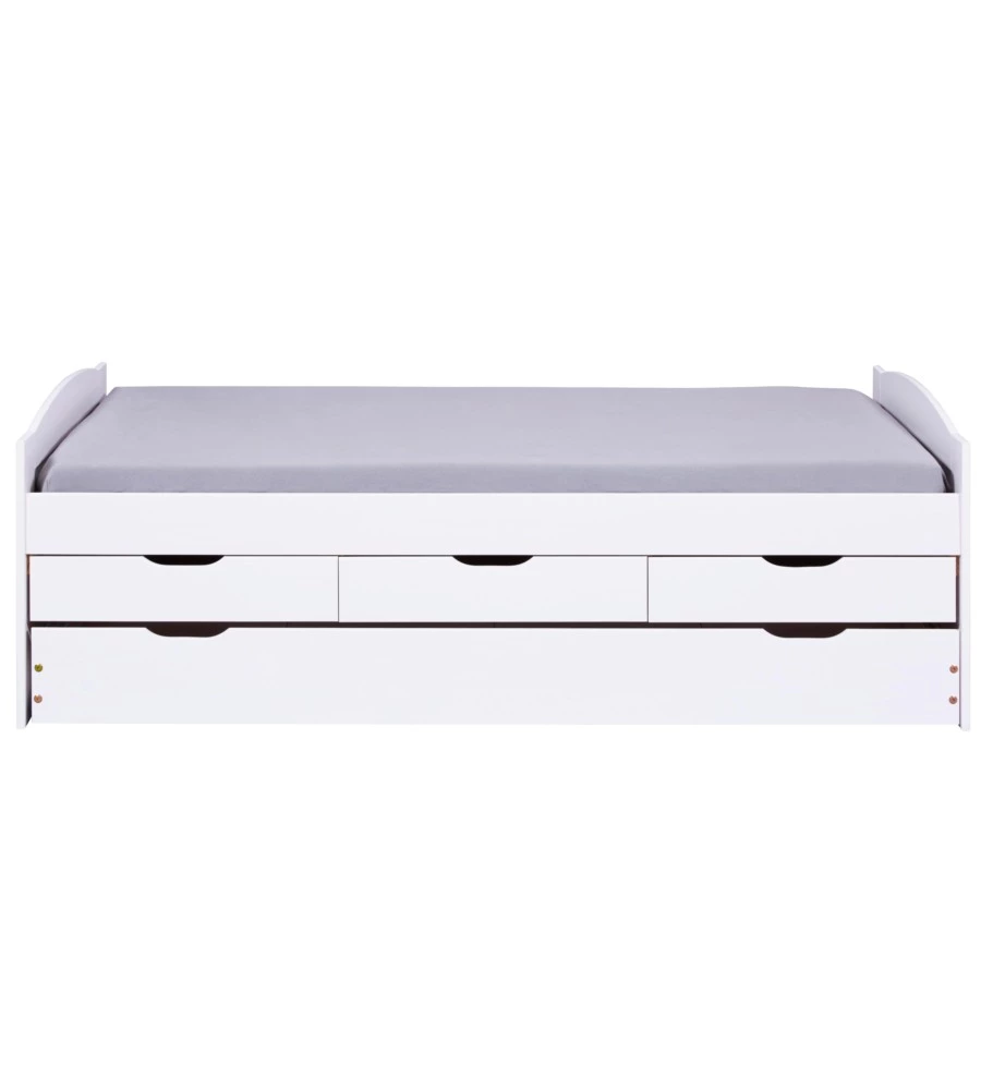LETTO SINGOLO CON CASSETTI E CONTENITORE IN PINO MASSELLO 98X195X63 CM