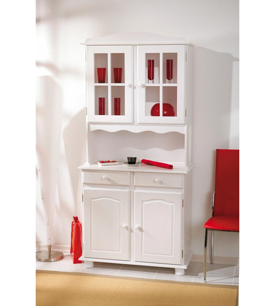 VETRINA CON 2 ANTE IN PINO MASSELLO TINTO BIANCO, 88X198X43 CM