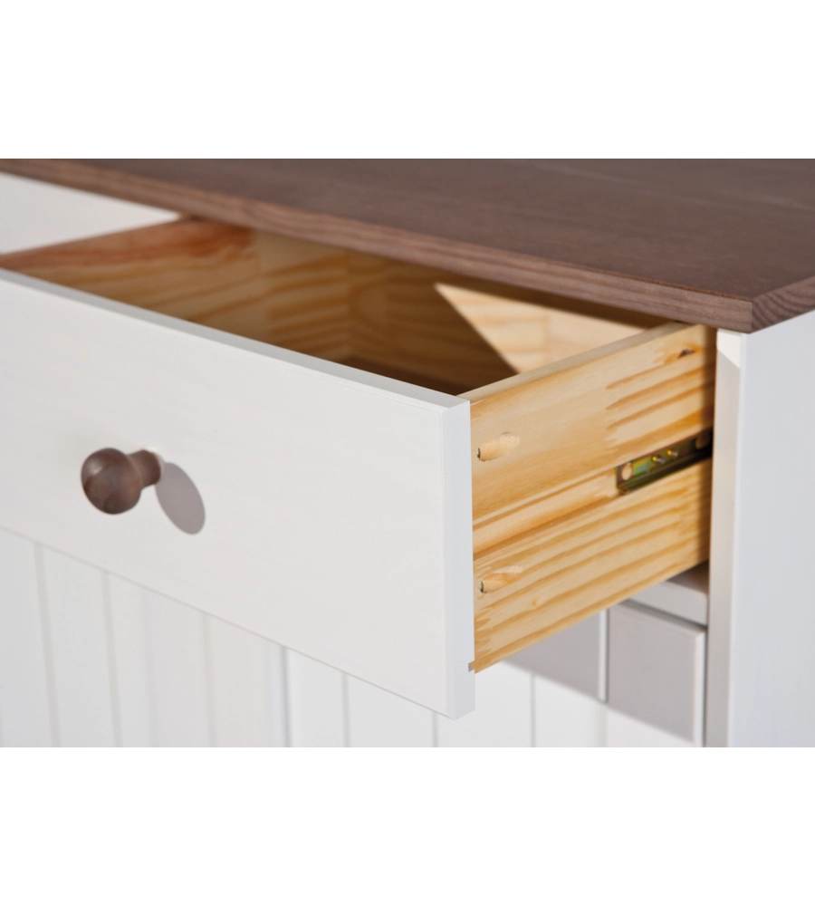 BUFFET CON 2 ANTE E 2 CASSETTI IN PINO MASSELLO BIANCO + TOP MARRONE  DIM. 90x45x86H