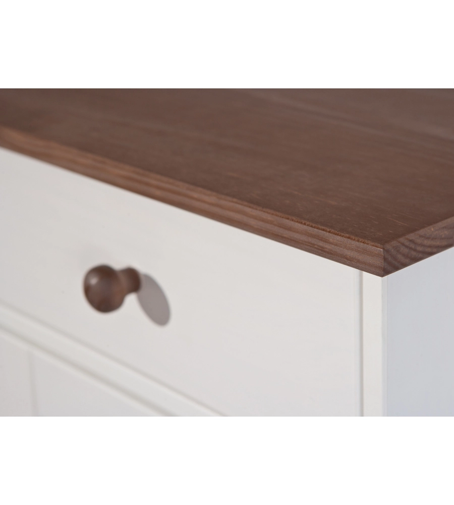 BUFFET CON 2 ANTE E 2 CASSETTI IN PINO MASSELLO BIANCO + TOP MARRONE  DIM. 90x45x86H