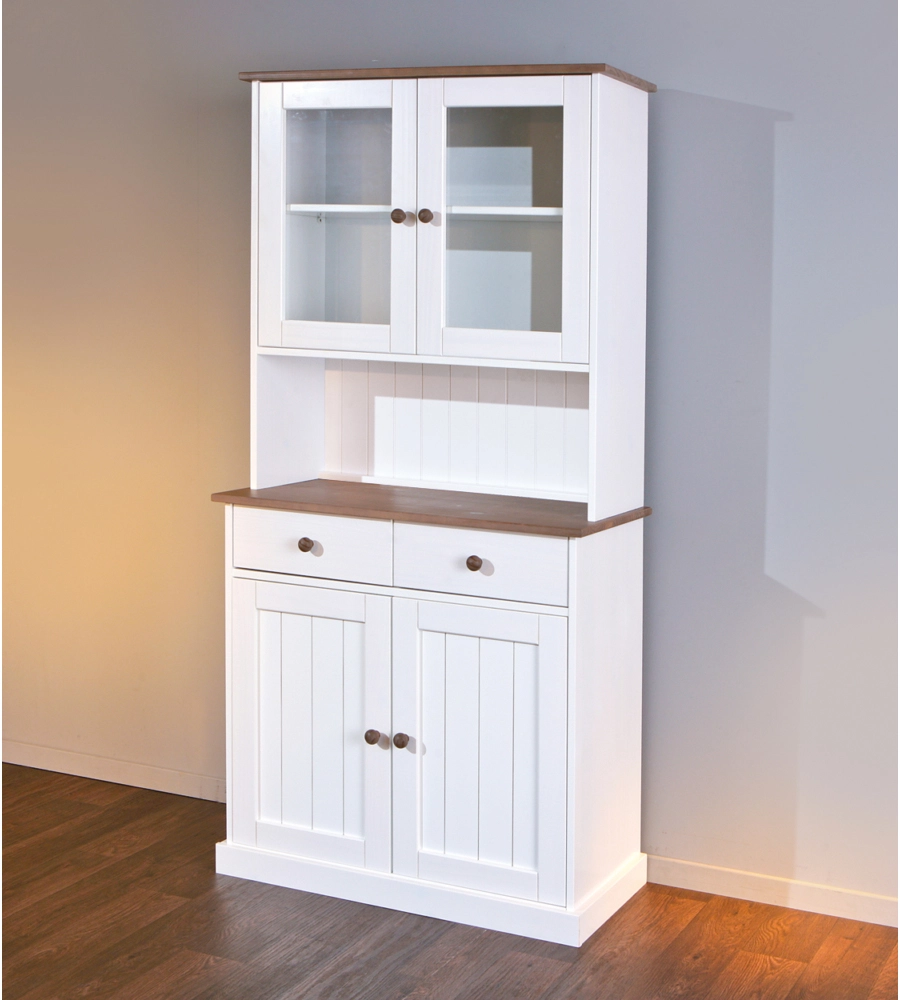 CREDENZA CON 2 ANTE E 2CASSETTI IN PINO MASSELLO VERNICIATO BIANCO - DIM. 90x45x181H.