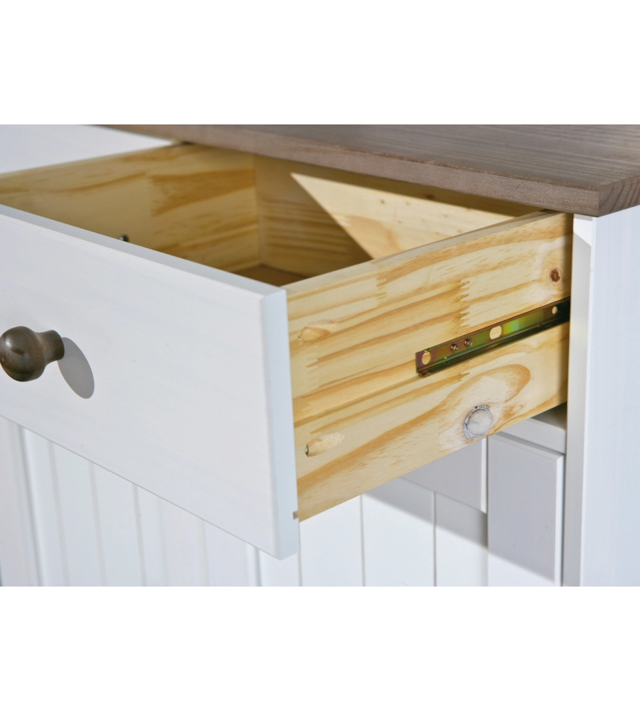 CREDENZA CON 2 ANTE E 2CASSETTI IN PINO MASSELLO VERNICIATO BIANCO - DIM. 90x45x181H.