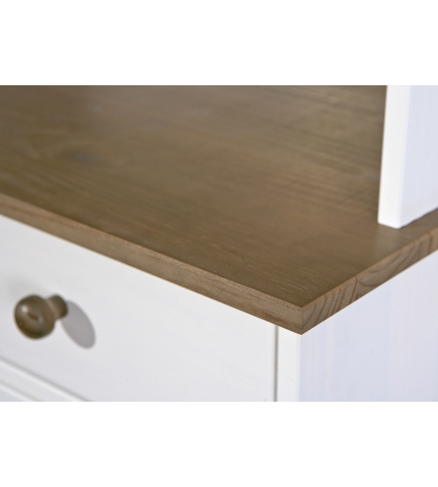 CREDENZA CON 2 ANTE E 2CASSETTI IN PINO MASSELLO VERNICIATO BIANCO - DIM. 90x45x181H.