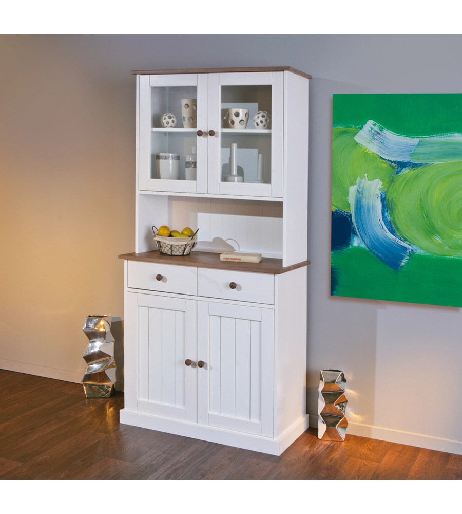 CREDENZA CON 2 ANTE E 2CASSETTI IN PINO MASSELLO VERNICIATO BIANCO - DIM. 90x45x181H.
