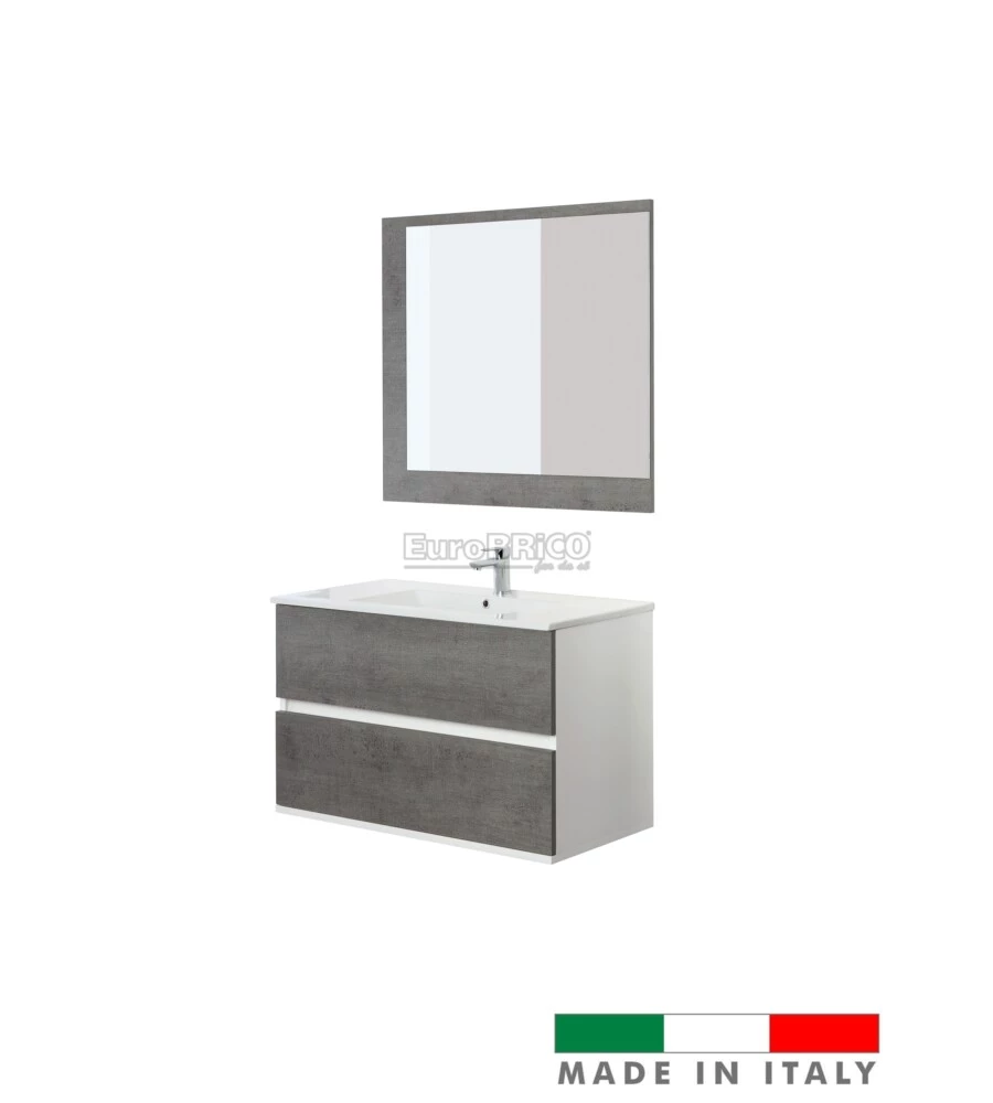 MOBILE BAGNO SOSPESO "FABULA" 2 CASSETTI BIANCO E CEMENTO, 90X47X57 CM