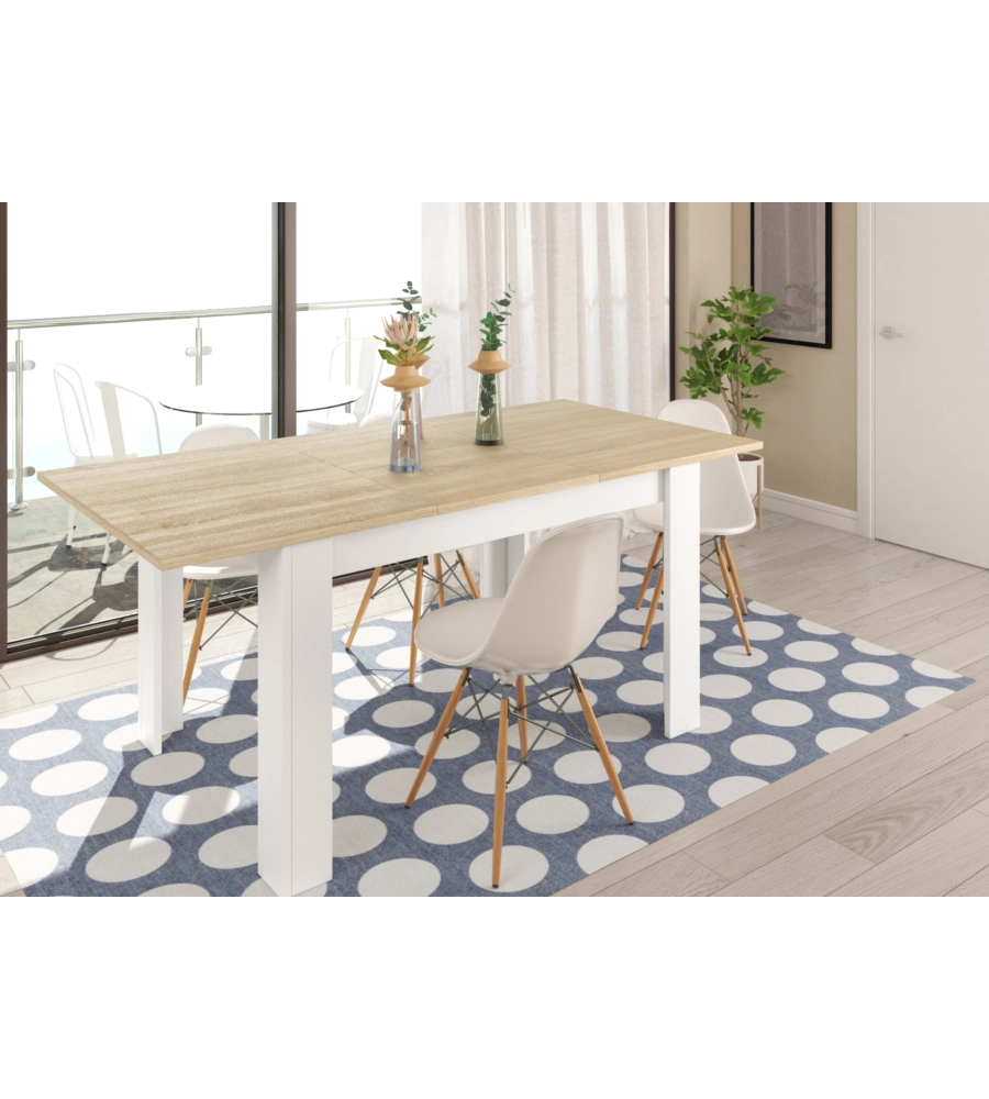 TAVOLO ALLUNGABILE ROVERE BIANCO, 140/190x90CM