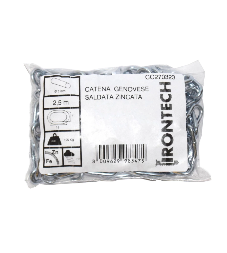 CATENA GENOVESE PRETAGLIATA Ø 3 MM. IN ACCIAIO ZINCATO 2,5 MT.