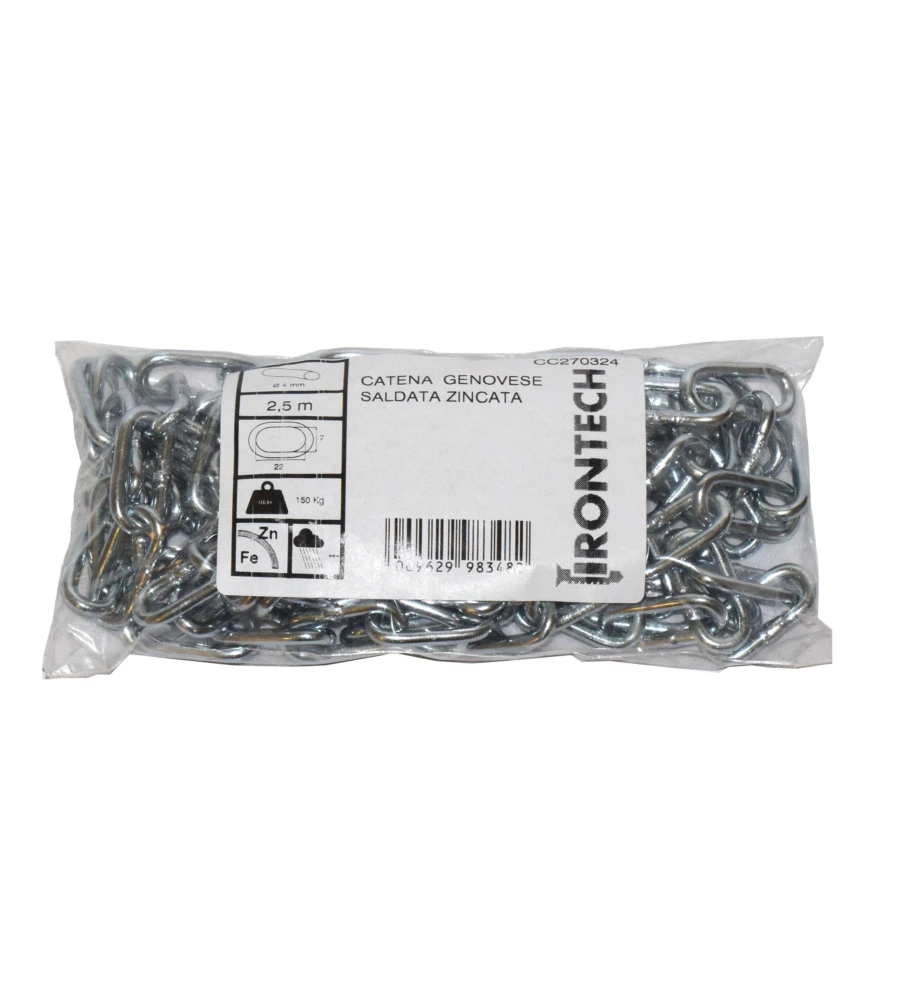 CATENA GENOVESE PRETAGLIATA Ø 4 MM. IN ACCIAIO ZINCATO 2,5 MT.