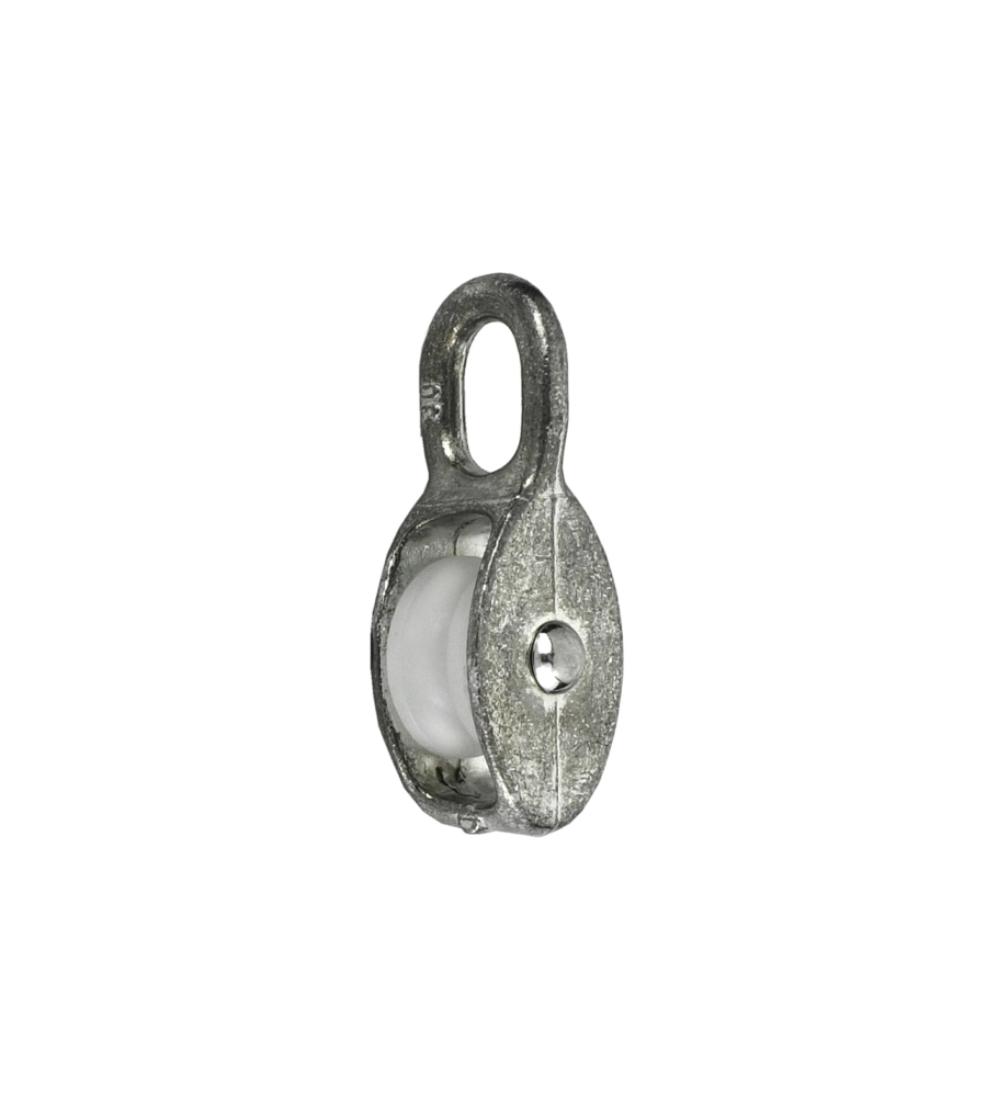 CARRUCOLA AD 1 GOLA IN LEGA DI ZINCO E POLIAMMIDE PER FUNI Ø 9 MM.