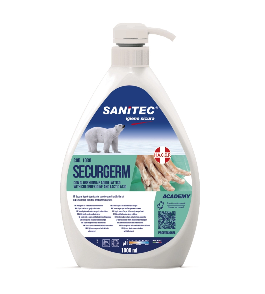 SAPONE LIQUIDO AD AZIONE IGIENIZZANTE "SECURGERM" - 1 LITRO.