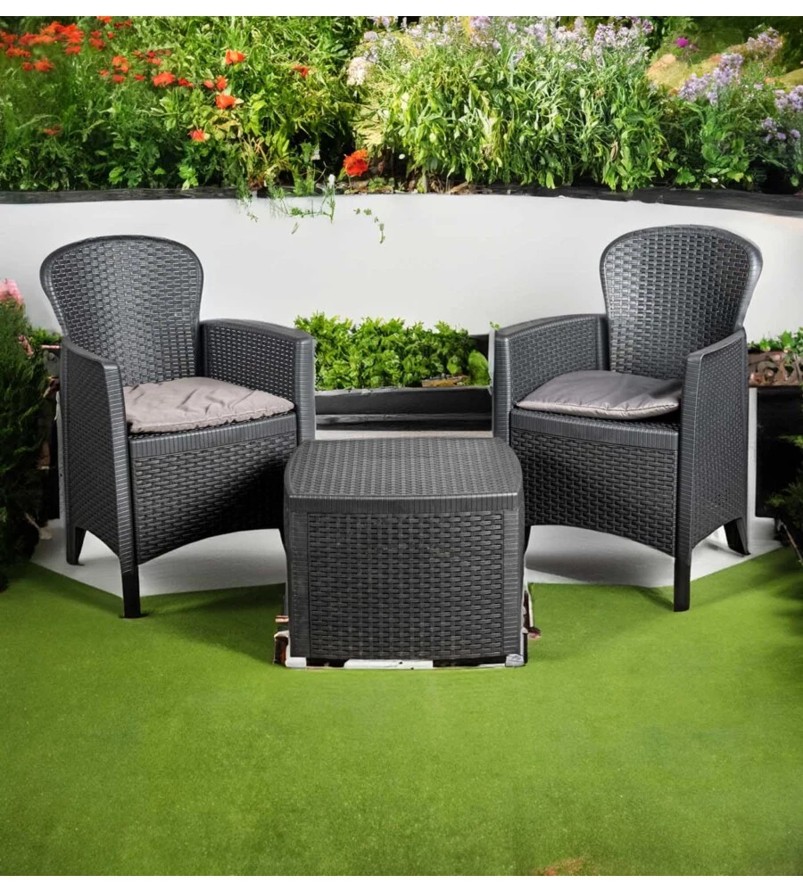 SET DA GIARDINO "TREE" IN POLIPROPILENE ANTRACITE 2 SEDUTE E TAVOLINO