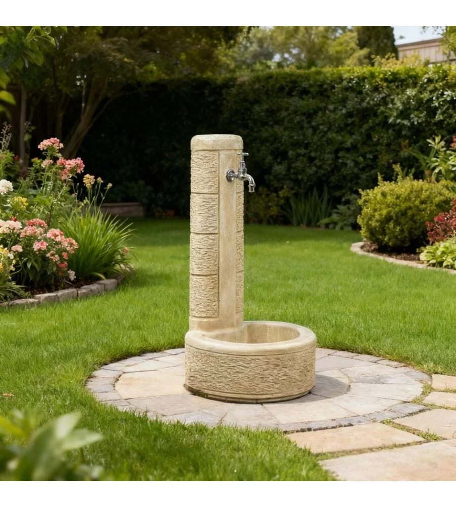 FONTANA DA GIARDINO VEDOVELLA "LA SPEZIA"  ANTICATO NOCCIOLA, 40X40X77 CM - KAM