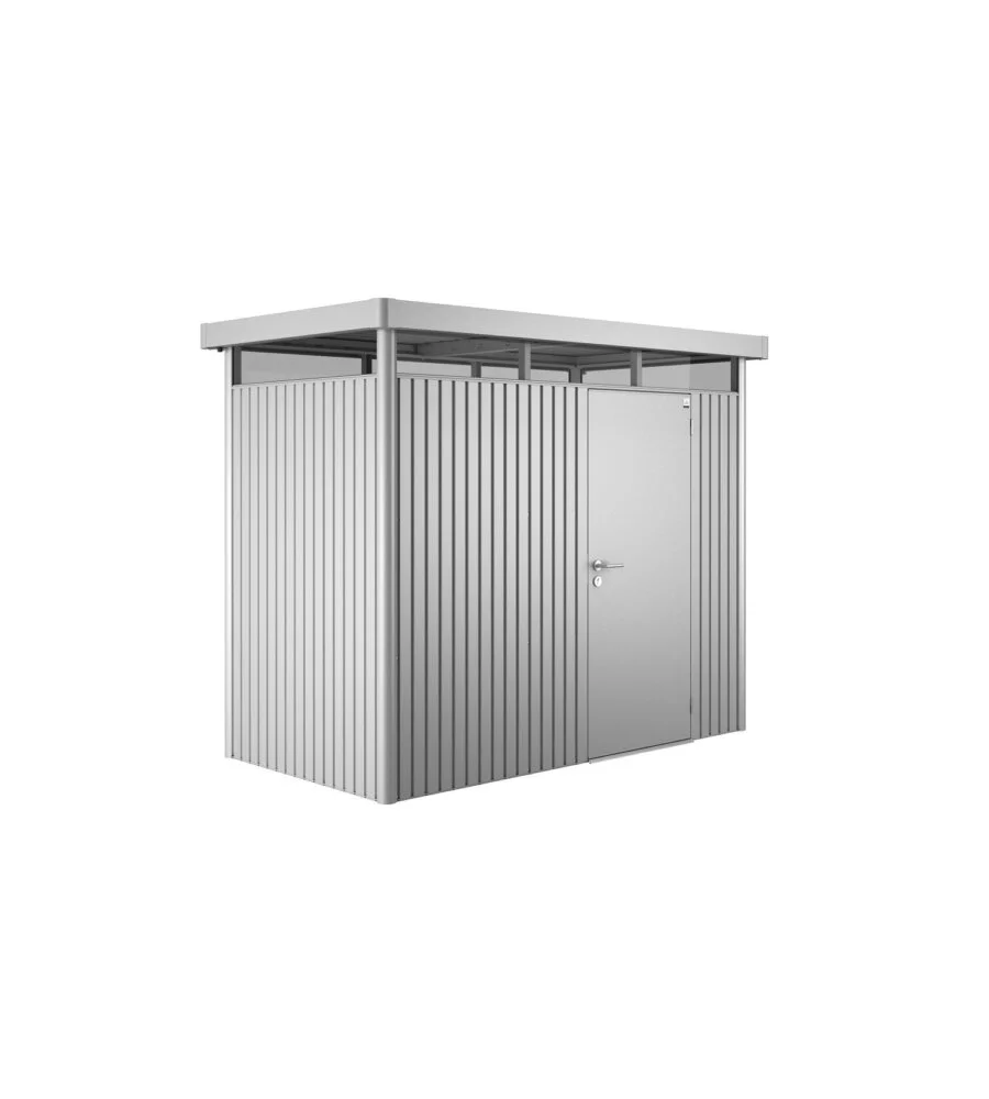 CASETTA DA GIARDINO BIOHORT "HIGHLINE H1" IN ACCIAIO ZINCATO COLORE ARGENTO METALLIZZATO CON PORTA BATTENTE SEMPLICE 275X155X222 CM - COD. 83020