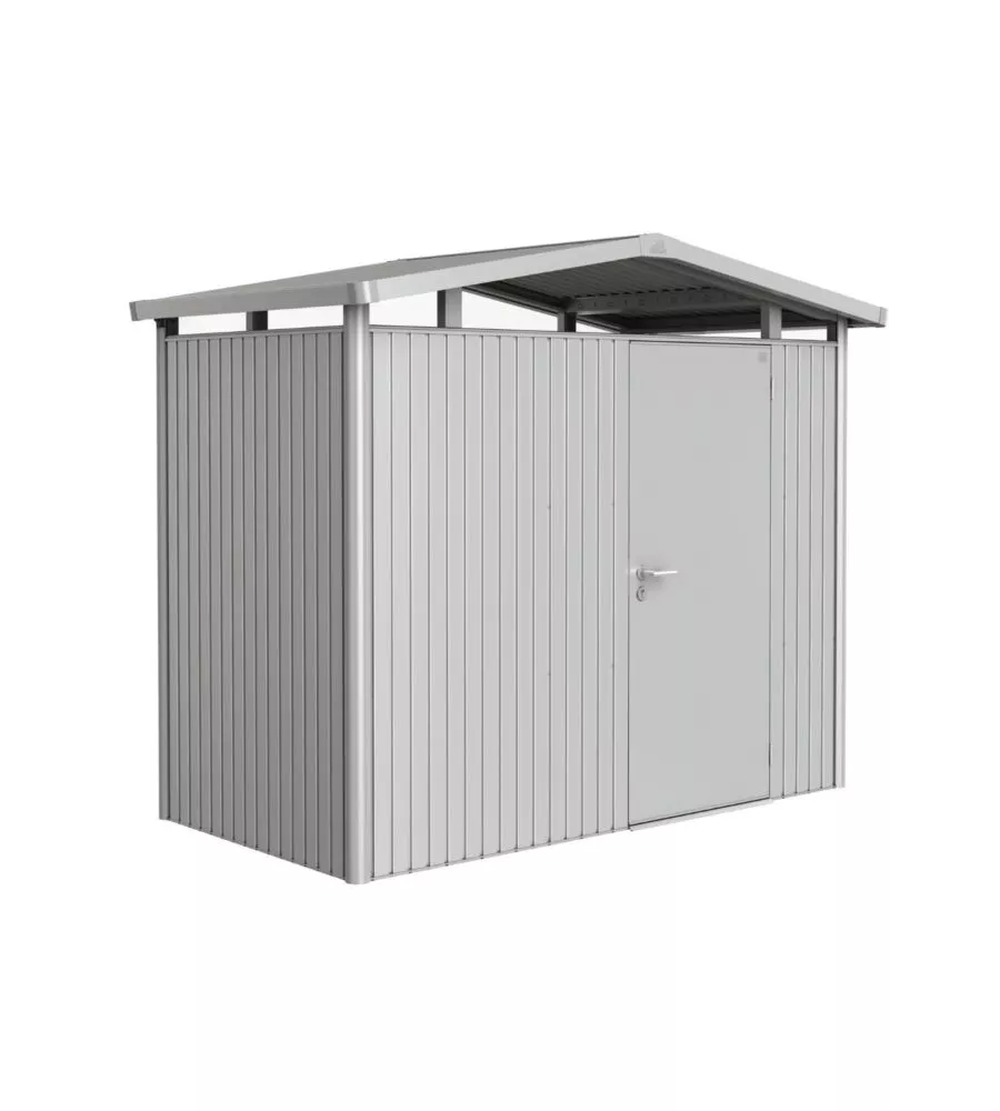 CASETTA DA GIARDINO BIOHORT "PANORAMA P1" IN ACCIAIO ZINCATO COLORE ARGENTO METALLIZZATO CON PORTA BATTENTE SEMPLICE 273X158X227 CM - COD. 13020