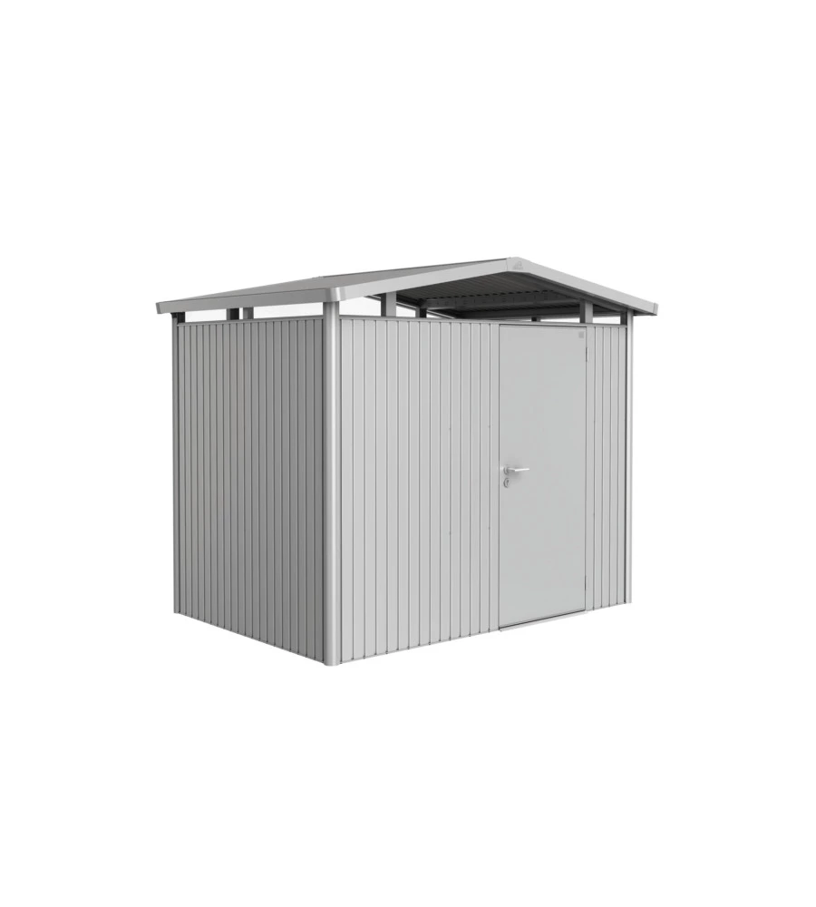 CASETTA DA GIARDINO BIOHORT "PANORAMA P2" IN ACCIAIO ZINCATO COLORE ARGENTO METALLIZZATO CON PORTA BATTENTE SEMPLICE 273X198X227 CM - COD. 13030
