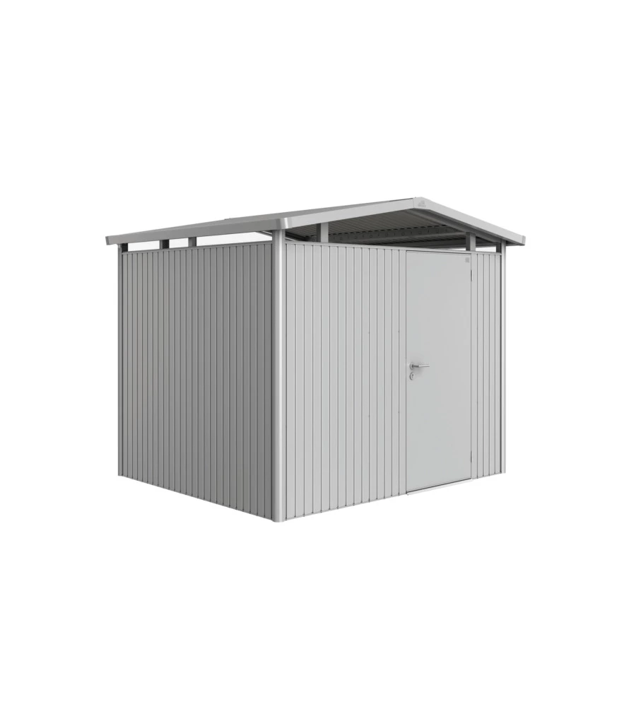 CASETTA DA GIARDINO BIOHORT "PANORAMA P3" IN ACCIAIO ZINCATO COLORE ARGENTO METALLIZZATO CON PORTA BATTENTE SEMPLICE 273X238X227 CM - COD. 13040