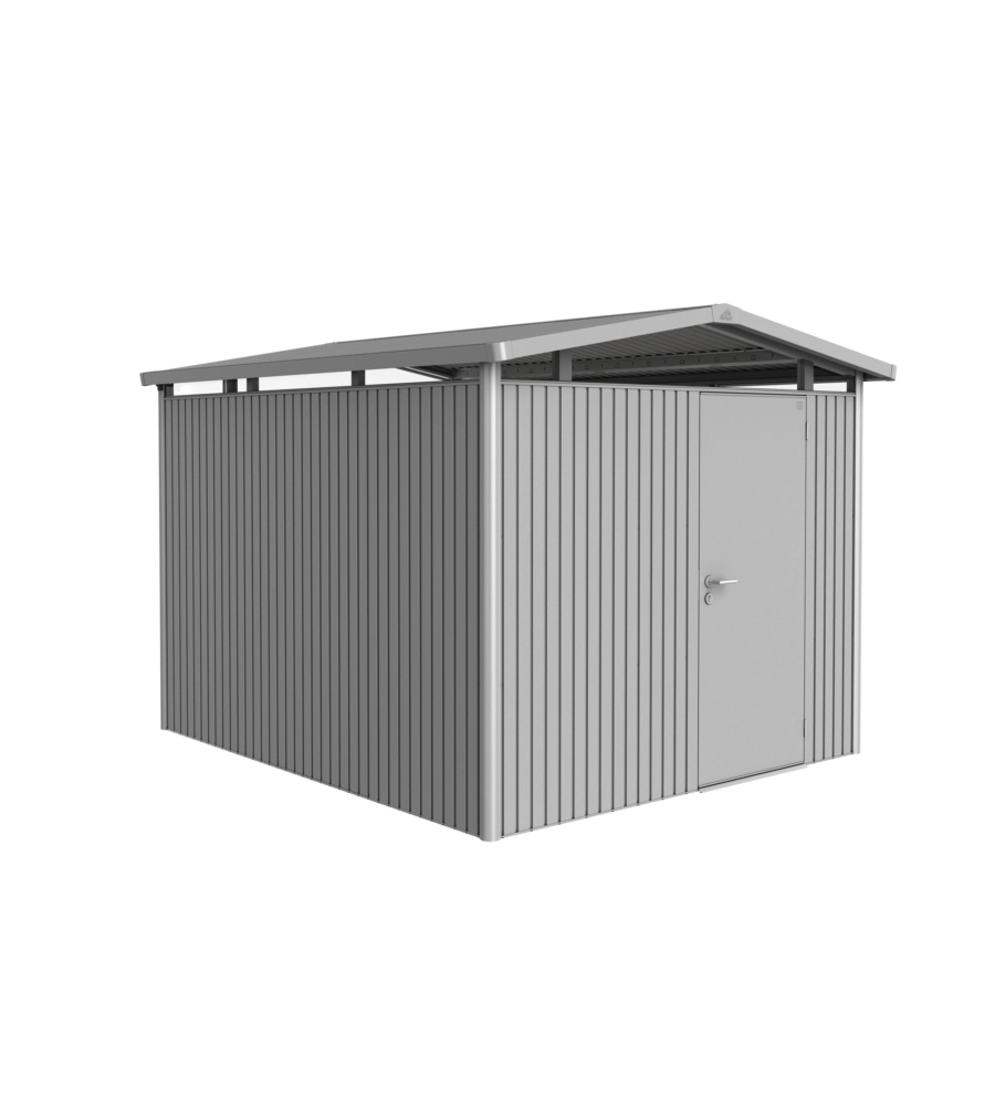 CASETTA DA GIARDINO BIOHORT "PANORAMA P5" IN ACCIAIO ZINCATO COLORE ARGENTO METALLIZZATO CON PORTA BATTENTE SEMPLICE 273X318X227 CM - COD. 13060